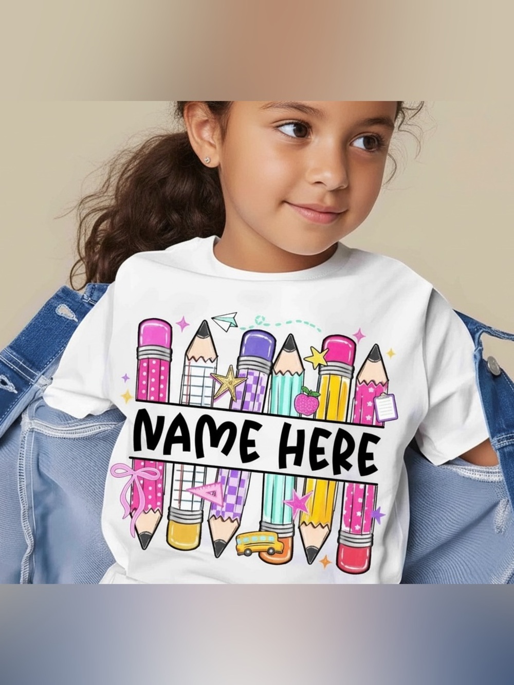 Personalized Kids School Shirt - Name Here Pencil Design